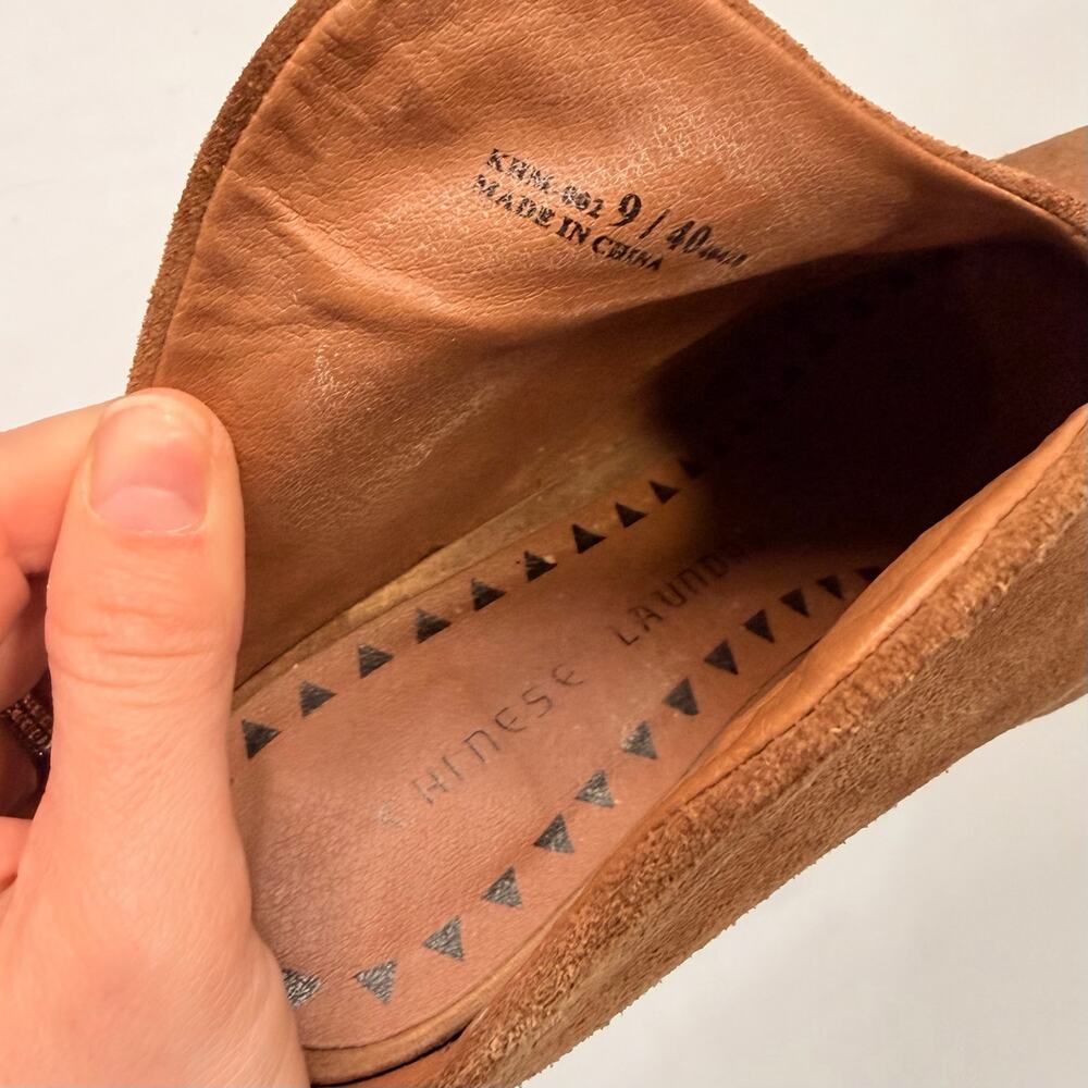 Chinese Laundry Kelso Suede Mule Booties Size 9 Tan Pointed Toe Block Heel - Picture 8 of 10